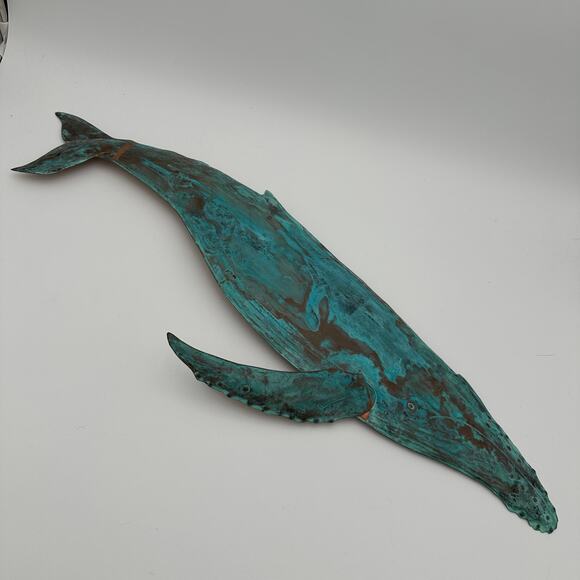 Humpback Whale Sculpture Art Signed Scott McDowell 2021 Weathered Patina Copper - Picture 1 of 6